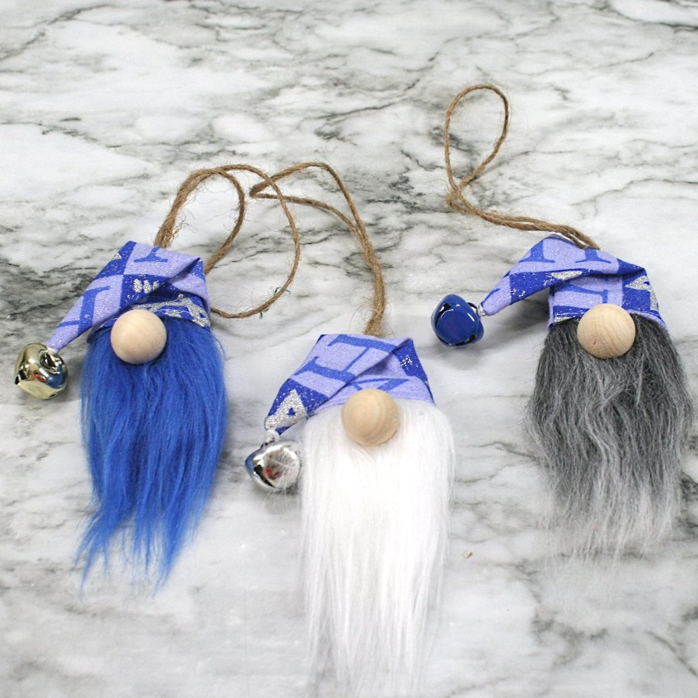 HAND CRAFTED Gnome Hanukkah Holiday Ornaments Set of 3 - Blue Squares